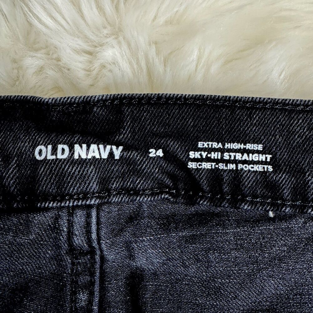 Old Navy Sky Hi Jeans Womens Plus 24 Black Distressed Button Straight 44 x 27 - Picture 4 of 9